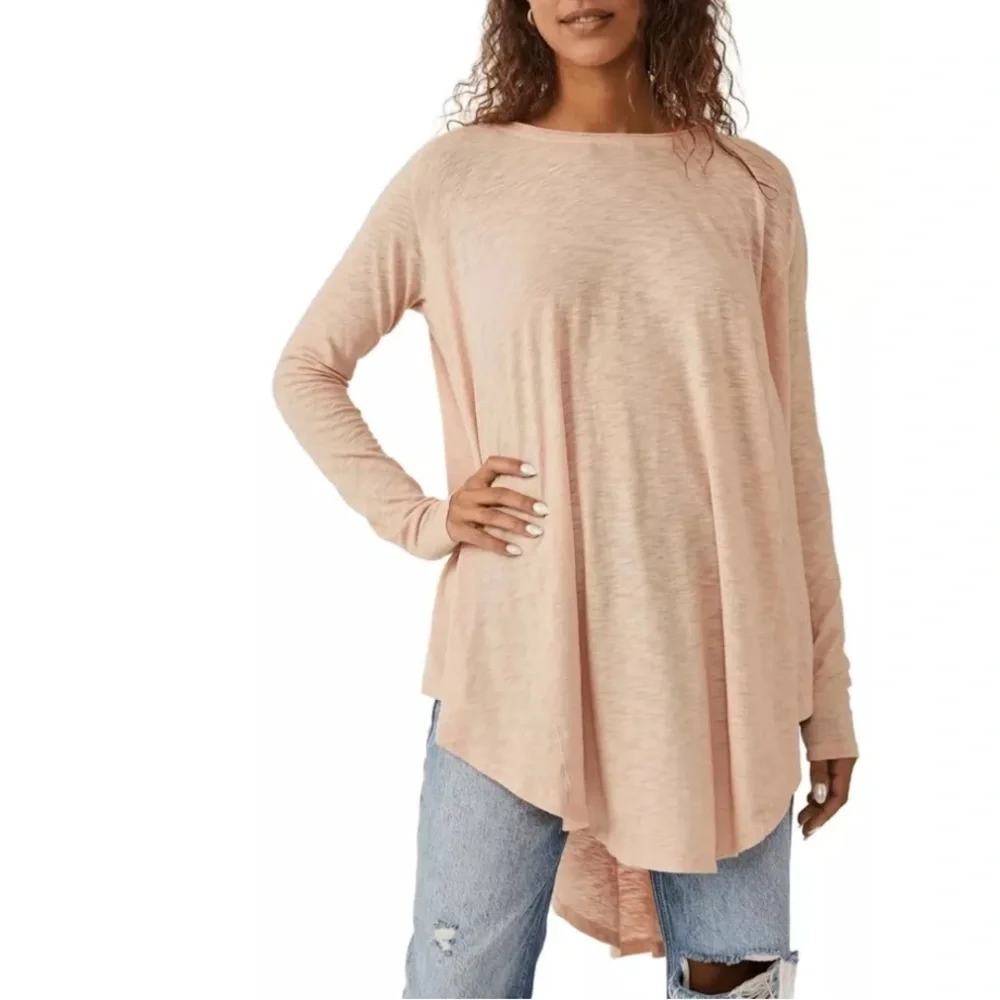 Free‎ People Aria Trapeze Long Sleeve Top In Misty Mink Pink